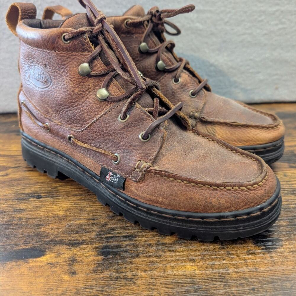 Justin Women’s Leather Moc Toe Lace Up Ankle Boots Brown Size 8.5 M Stock L0991